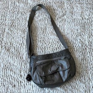 Kipling Syro Cross Body Bag in Metallic Croc Embossed with Gorilla Keychain